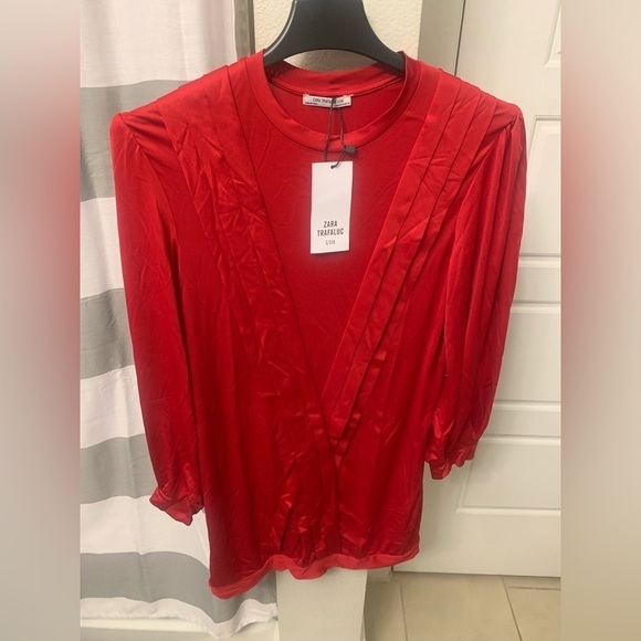 NWT ZARA Red Long Sleeve Stretch Short Shift Fashion Mini Dress Small S 4 6 - Picture 10 of 13